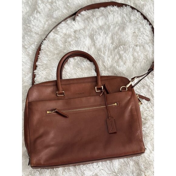 Unisex Vintage Coach Leather Brown Briefcase-Style Adjustable Bag Academia - Picture 1 of 10